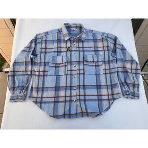 Ford Bronco Flannel‎ Shirt XXL Blue Plaid Button Up Truck Butterflies